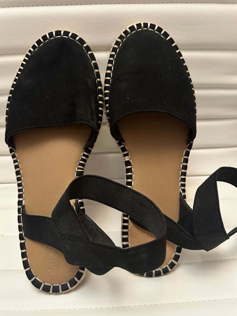 Brash Women's Black Faux Suede Espadrille Ankle Strap Flat Sandals Size 8.5